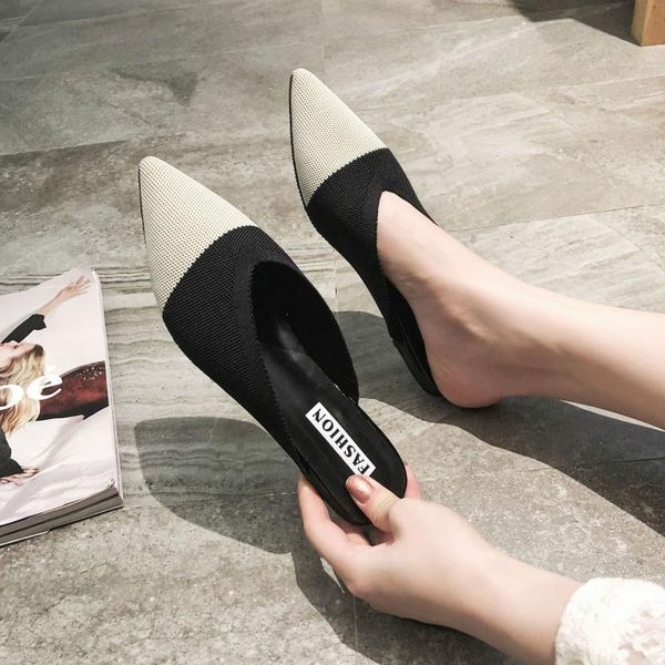 

slippers low flat shoes female basic pu rubber stretch fabric rome, Black