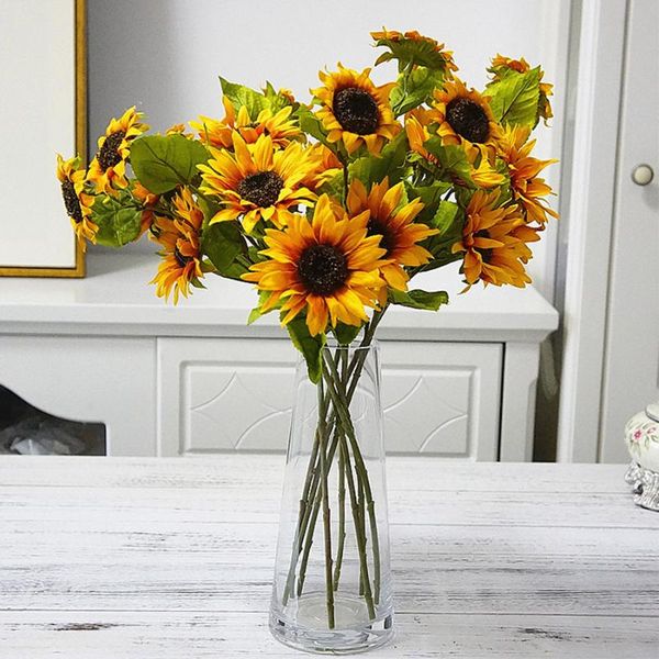 

decorative flowers & wreaths 50cm long fall silk artificial sunflowers diy branch for home wedding autumn decoration fake plastic stem sunfl