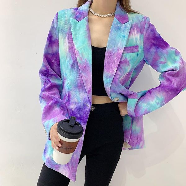 

new high-quality women's jackets for autumn and winter loose corduroy print ladies long blazer fashion temperament, White;black