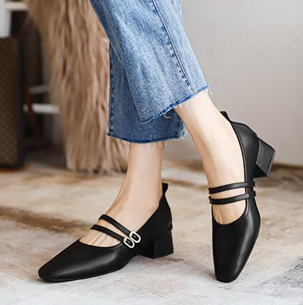 

dress shoes lihuamao strap mary jane for women high heel office lady mule comfort soft pointed toe hook loop party dancing, Black