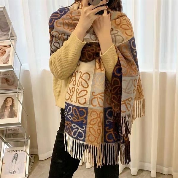 

autumn and winter new scarf fashion letter thickened warm shawl printed long, Blue;black