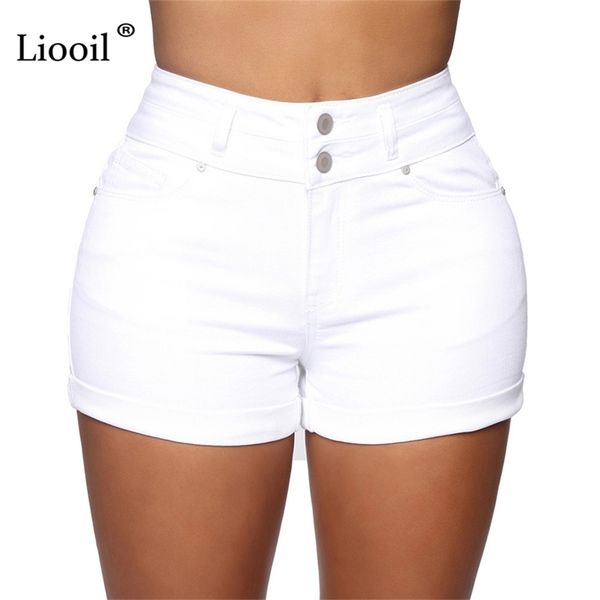 

cotton stretchy high waist jean shorts woman summer casual fashion sweat with pocket zipper white black cuffed denim 210719