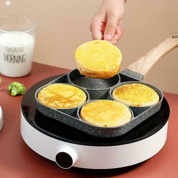 

pans fry pan for eggs non stick ham pancake maker egg burger with wooden handle 4 hole induction cooker gas stove