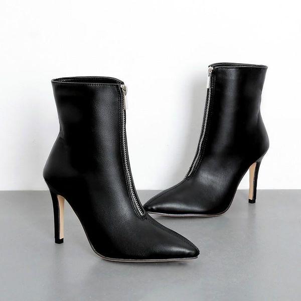 

boots pu leather ankle high heels party footwear winter women oop, Black