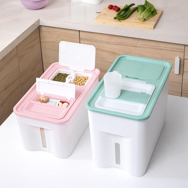 

20kg plastic cereal dispenser storage box kitchen rice grain dispenser organizer grain storage container