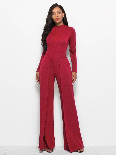 

gym clothing 2021 women jumpsuits rompers summer office solid overalls long sleeve high neck wide leg loose jumpsuit, White;black