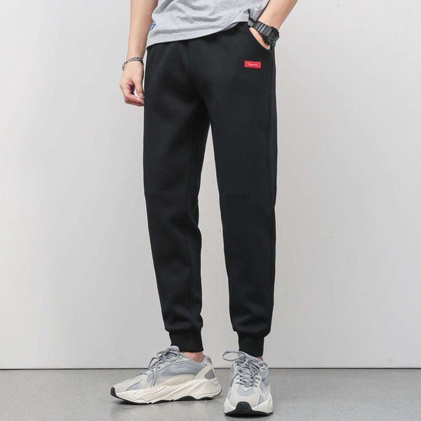 

cotton sports men's loose fitting straight autumn thin casual large size wei knitted long pants 0081, Black