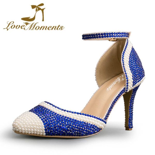 

dress shoes love moments blue pearl high-heeled rhinestone wedding handmade crystal sandals pointed-toe party pumps straps, Black