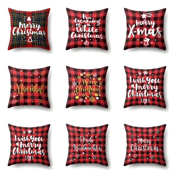 

red color plaid print cushion cover polyester decorative for sofa seat soft throw pillow case cover 45x45cm home decor