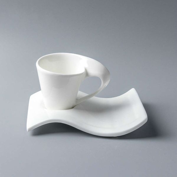 

modern creative pure white cafe prso coffee cup with saucer chine porcelain wave dign cappuccino exprso mug set teacup