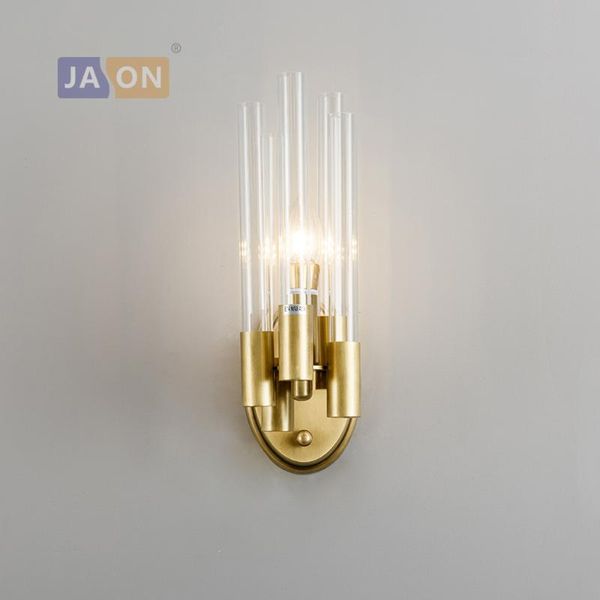 

wall lamp led e14 postmodern copper glass gold clear light sconce for store foyer bedroom