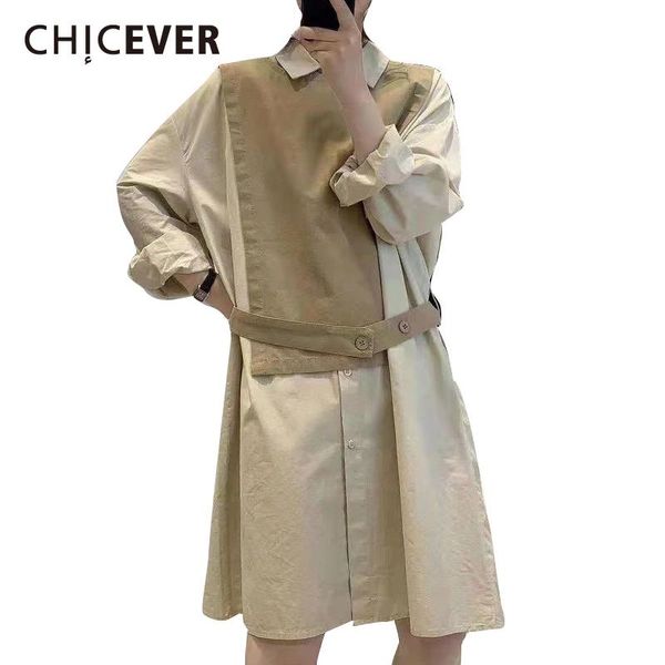 

casual dresses chicever summer for women 2021 lapel collar long sleeve high waist loose midi dress female korean fashion clothing, Black;gray
