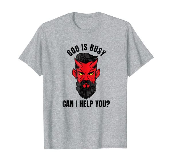 

god is busy can i help you t-shirt funny 666 satanism tee, White;black