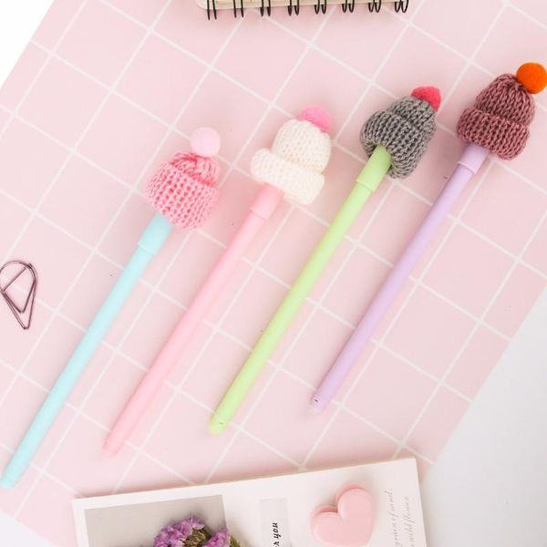 

gel pens 8 pcs/lot cute 0.5mm black ink pen hat theme full needle set writing stationery office school supplie creative gift