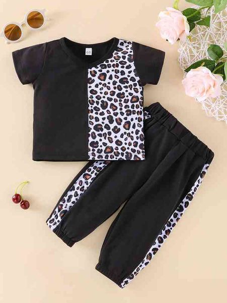 

baby contrast leopard tee & sweatpants she, White