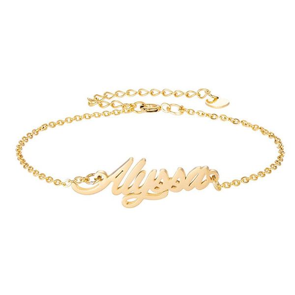 

charm bracelets trendy chain name "alyssa" bracelet for women girl's stainless steel gold jewelry handwriting initials jewel, Golden;silver