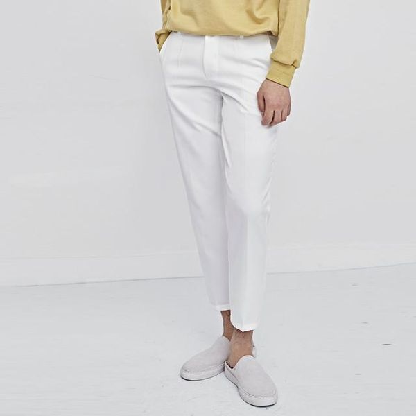 

men's pants white spring and summer show thin straight tube casual loose 9-inch small leg trousers 8-inch large tapered, Black