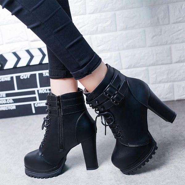

boots women ankle buckle strap woman fashion ladies high heels 2021 female autumn winter footwear pumps, Black