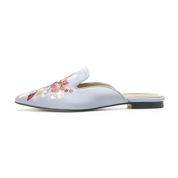 

2021 new all-match lazy low-heeled women's slippers classical embroidery pointed muller slippers women, Black