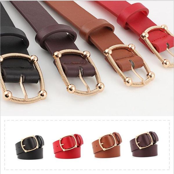 

belts personality women pu leather metal pin buckle waist belt waistband vintage gold buckles strap girdle jeans pants, Black;brown