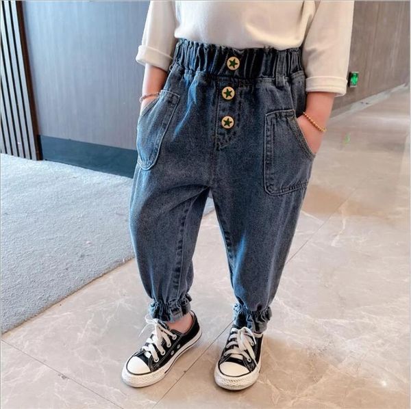 

jeans children's loose pants bottoms clothing spring and autumn casual cute kids trousers for girls 1-6y, Blue