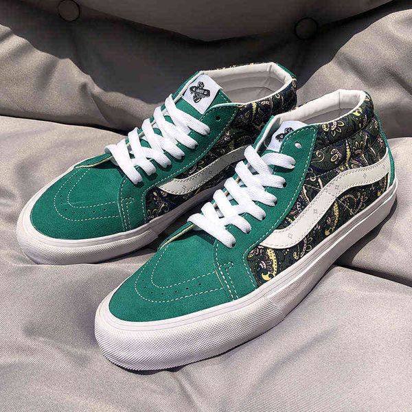 

longvance sk8 mid canvas shoes men's avocado green board autumn and winter printed medium casual large, Black;white