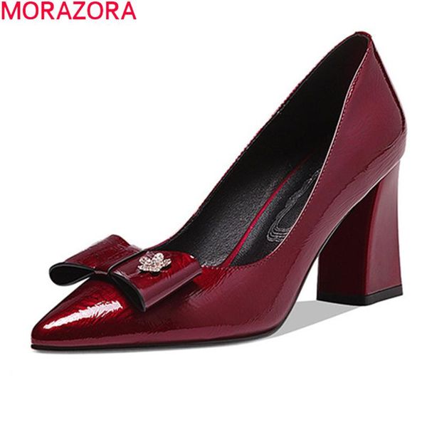 

morazora 2021 big size 34-42 women pumps patent genuine leather high heels shoes fashion pointed toe party wedding shoes, Black