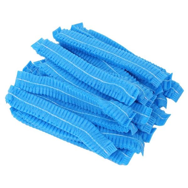 

shower caps 100pcs disposable hair non-woven dust bouffant for service food baking makeup (blue)