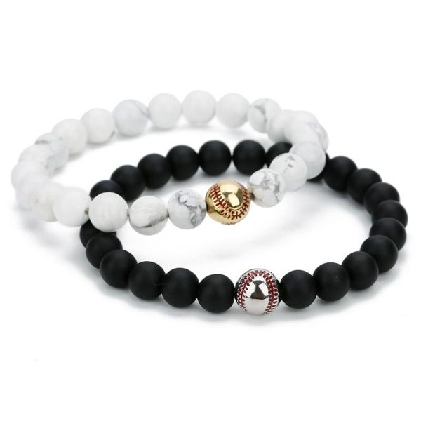 

beaded, strands fashion sport bracelet baseball beads nature lava matte stone black white bracelets & bangles for men summer jewelry