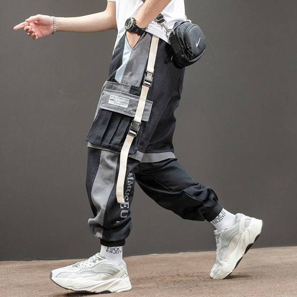 

2021 new legal multi bolsos de carga harm basculador homens hip hop moda casual faixa calas hipster streetwear harajuku moletom tz3a, Black