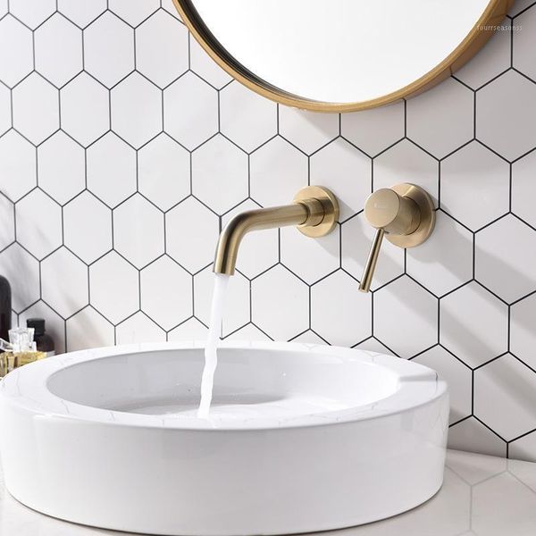 

mablack brass faucet wall mount washbasin taps single lever bathroom sink faucets and cold water mixer brushed gold tap1