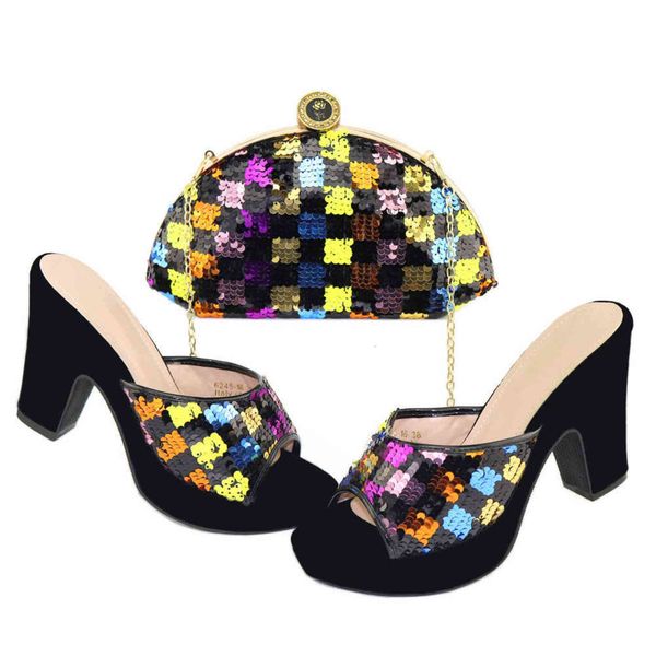 

fall 21 sequin handbag with casual sandal bag set party dinner, Black