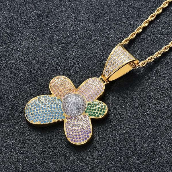 

pendant necklaces fashion colorful flowers pendants iced out cubic zircon hip hop collier for women jewelry party gifts, Silver