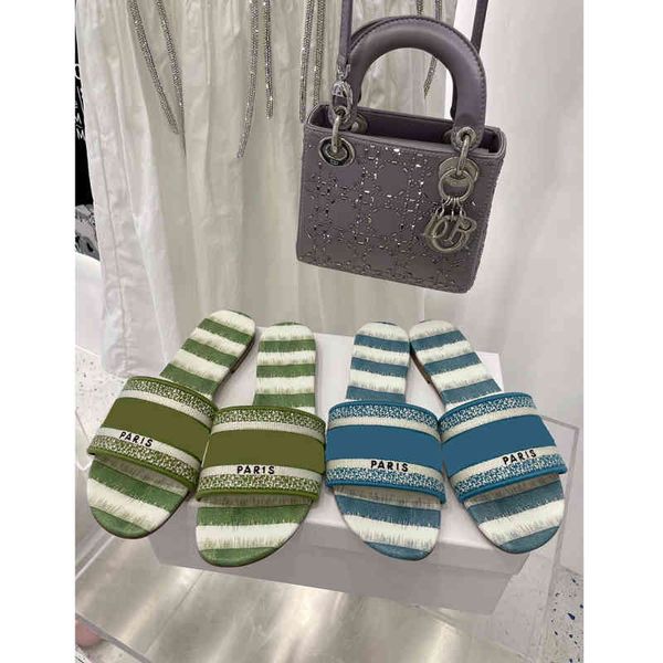 

high family edition d new color canvas classic embroidery letter print flat bottom one line slipper sandal yw yw, Black