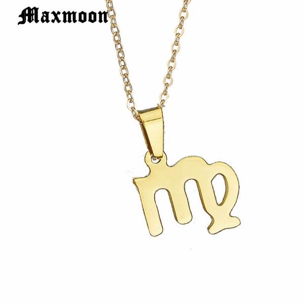 

pendant necklaces maxmoon constellation jewelry gold silver color virgo stainless steel zodiac necklace hallow erkek kolye