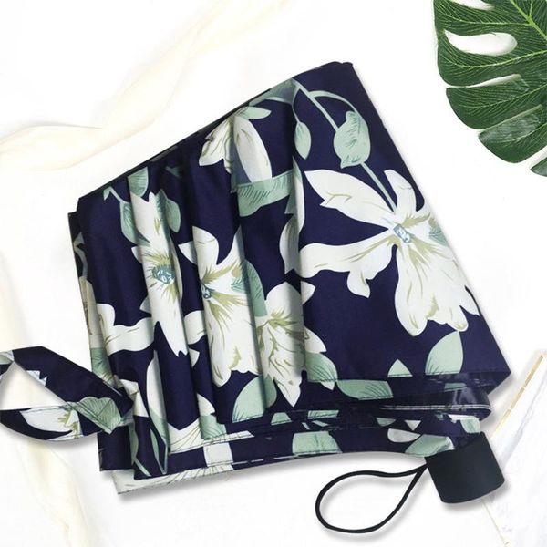 

umbrellas girls portable sunscreen lily flower printed mini three fold umbrella pocket sunny sunshade