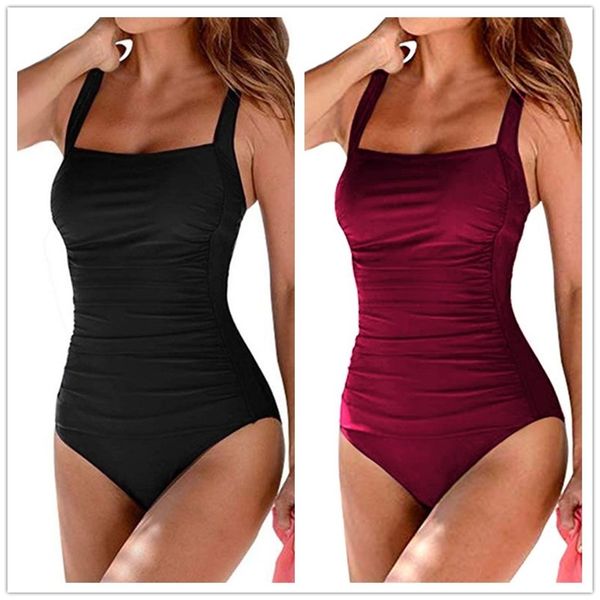 

women's swimsuit push up swim suits vintage retro print plus size swimwear tummy control monokini bathing suit 210728, White;black
