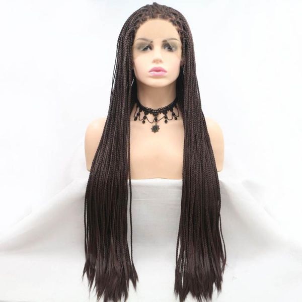 

synthetic wigs m&h brown long hair braided box braids lace frontal heat resistant fiber natural hairline cosplay front, Black