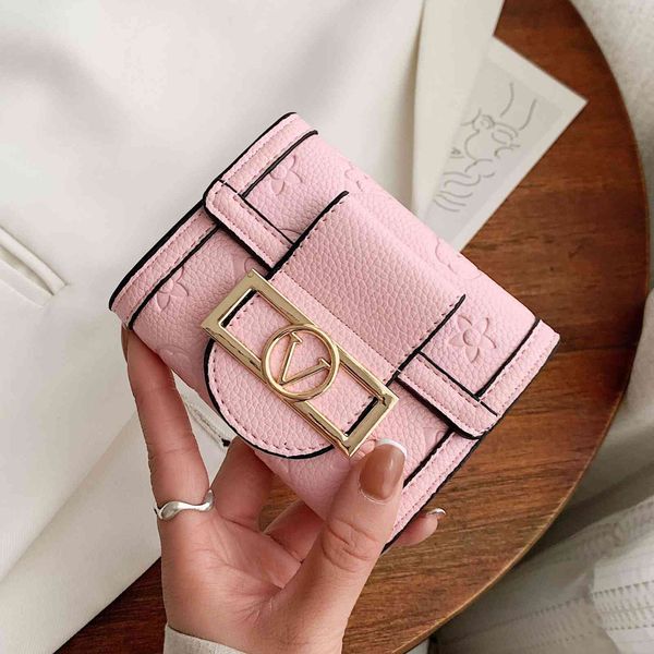 

2021 fashion buckle women's short simple large capacity printing hand wallet card bag, Red;black