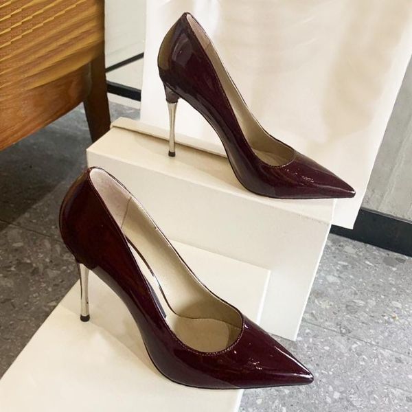 

women dress shoes fashion high heeled boat shoes designer leather stiletto heel heels 100% cowhide pointed black patent ballroom bar shoe la