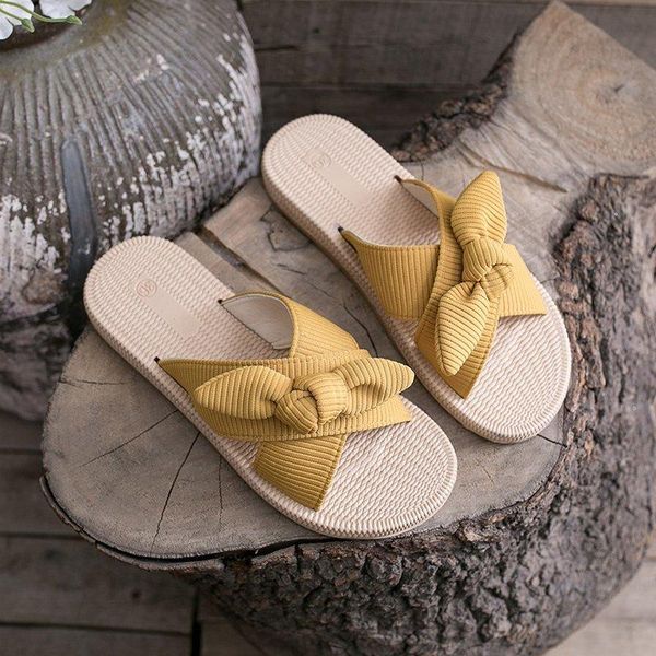 

summer ladies casual slippers butterfly knot comfortable flat sandals women outdoor beach shoes leisure soft sole slides woman, Black