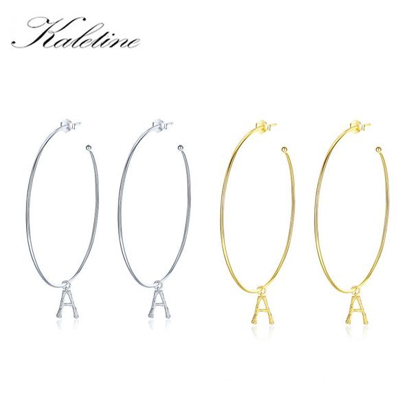 

hoop & huggie kaletine fashion letter 925 sterling silver earrings for women hip hop initial trend jewelry a-z, Golden;silver