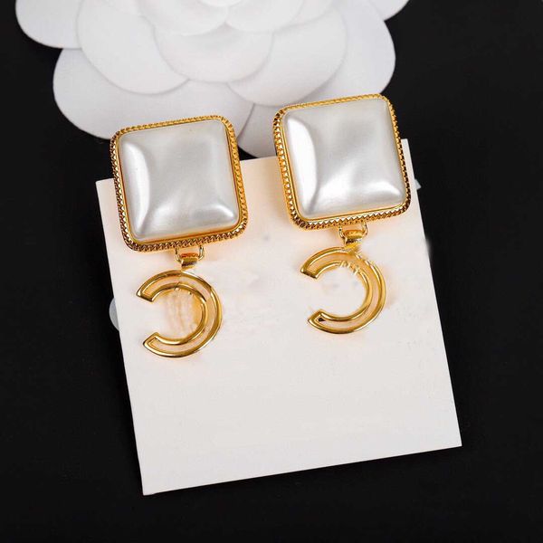 

drop earring with square shape white and stamp for women wedding jewelry gift in 18k gold plated with box ps3638, Silver