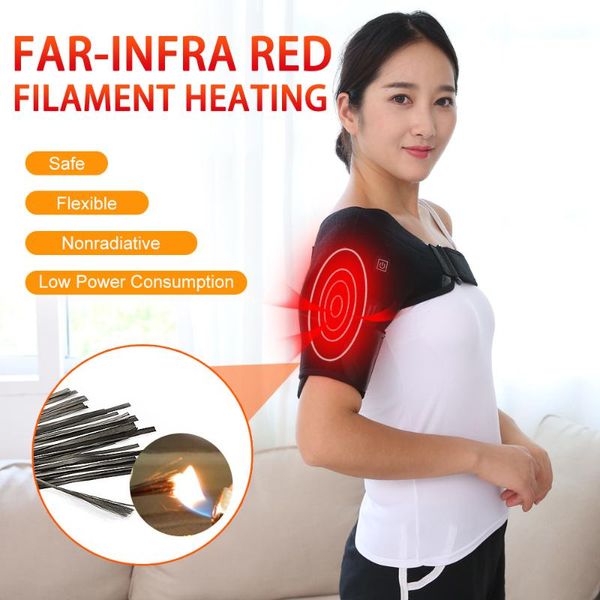 

adjustable electric heated shoulder wrap pad brace support therapy pain relief winter shoulder warmer arm warmers wrap, Black;blue