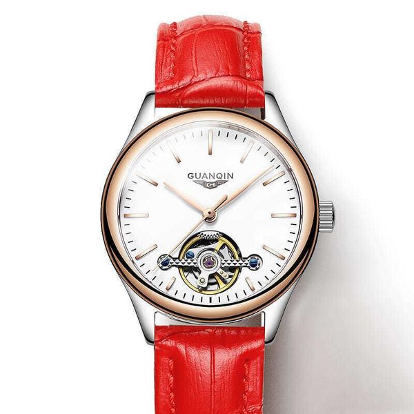 

wristwatches 2021 guanqin watch automatic mechanical hollow waterproof fashion temperament leisure simple fashionable, Slivery;brown