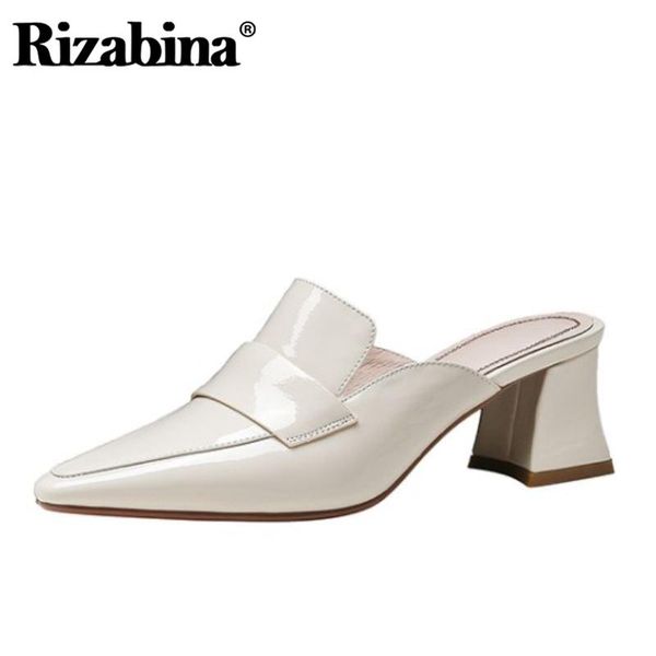 

rizabina women sandals real leather fashion high heel summer shoes woman square toe slipper casual daily footwear size 34-39, Black