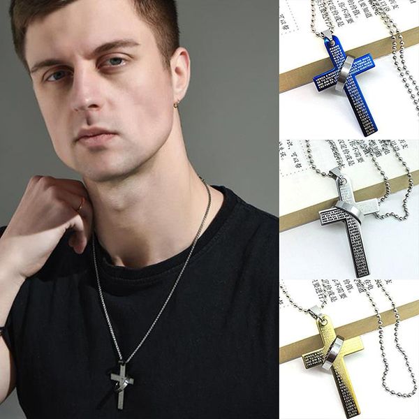

chains 1pcs men women couples jewelry christ jesus bible ring cross alloy pendant necklace, Silver