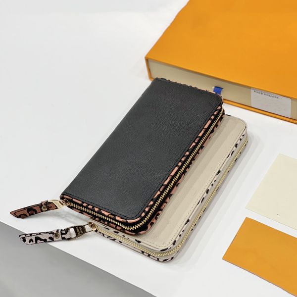 

black cowhide emboss vertical zippy leopard long wallets men and women fashion clutch bags coin purse wild at heart designer luxury handbags, Red;black