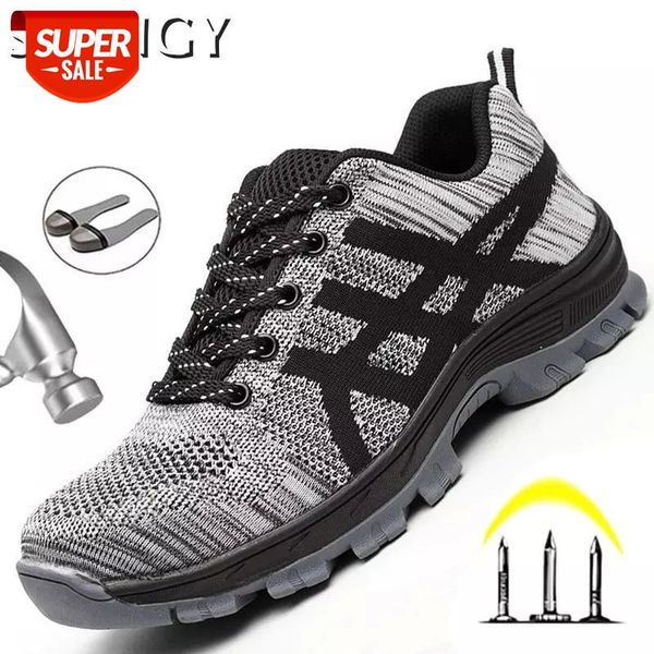 

winter lace-up men's safety shoes mesh breathable solid color work men's shoes 2020 new running puncture-proof ankle boots #ss7f