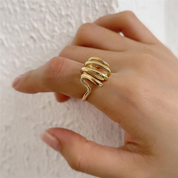 

cluster rings french style spiral spring ring for women simple silver 925 open adjustable wedding jewelry anillos, Golden;silver